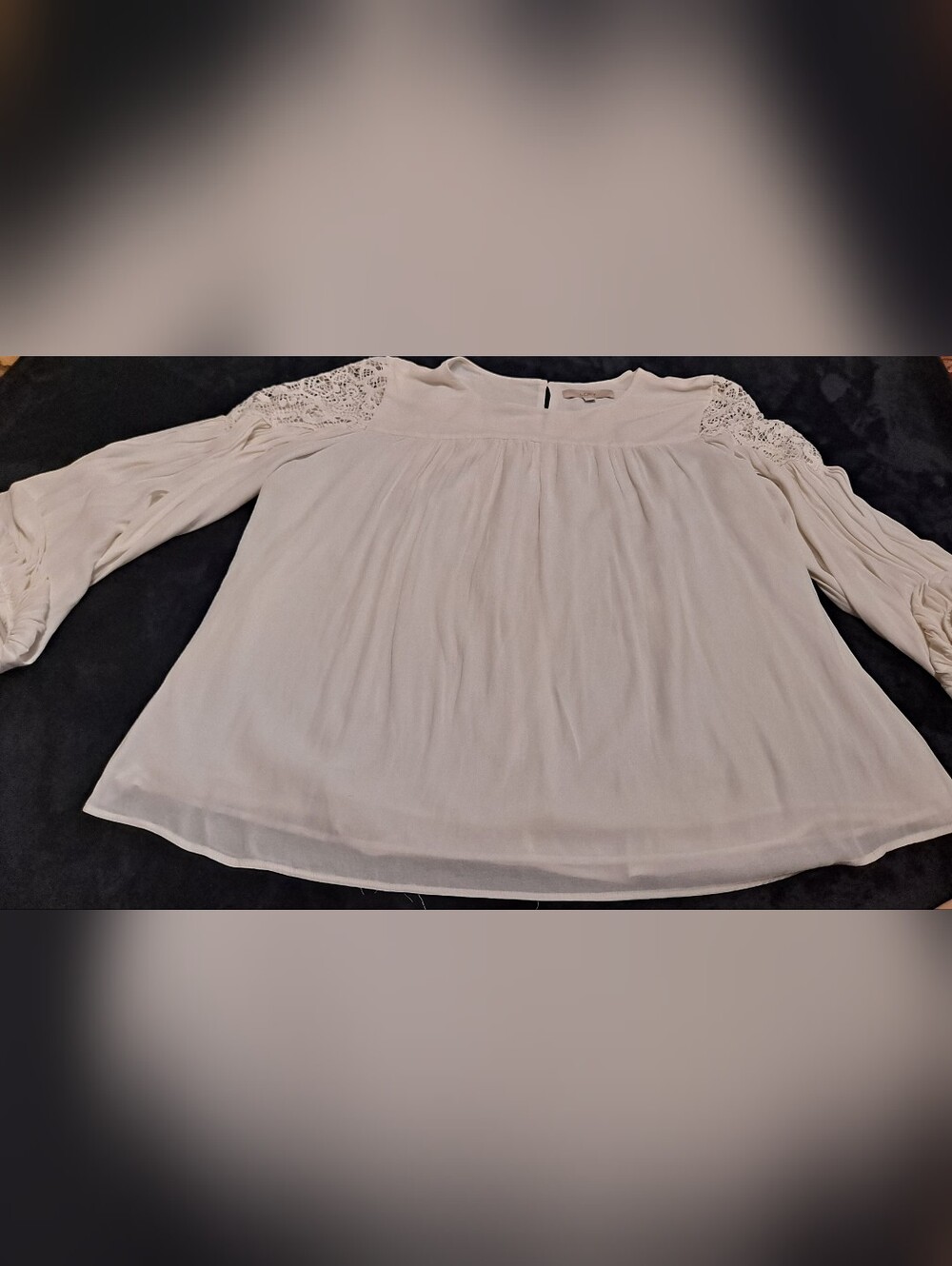 Loft Women’s Cream Lace-Yoke Blouse - Elegant Long Sleeve Top Sz XL